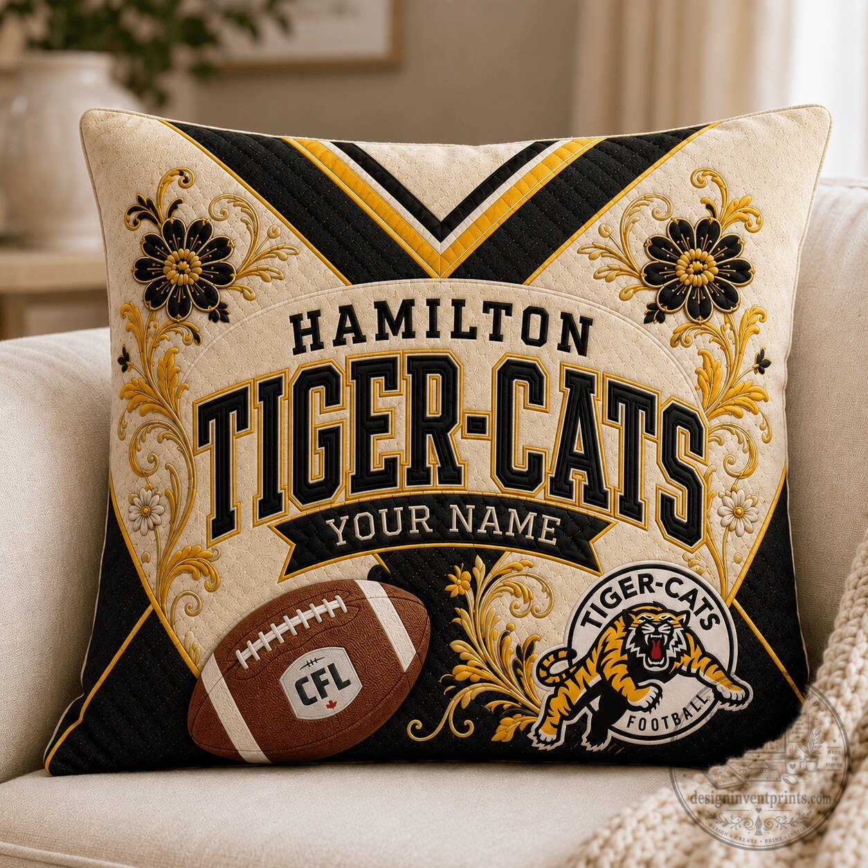 Hamilton Tiger-Cats CFL Football Team Personalized Decorative Throw Pillow