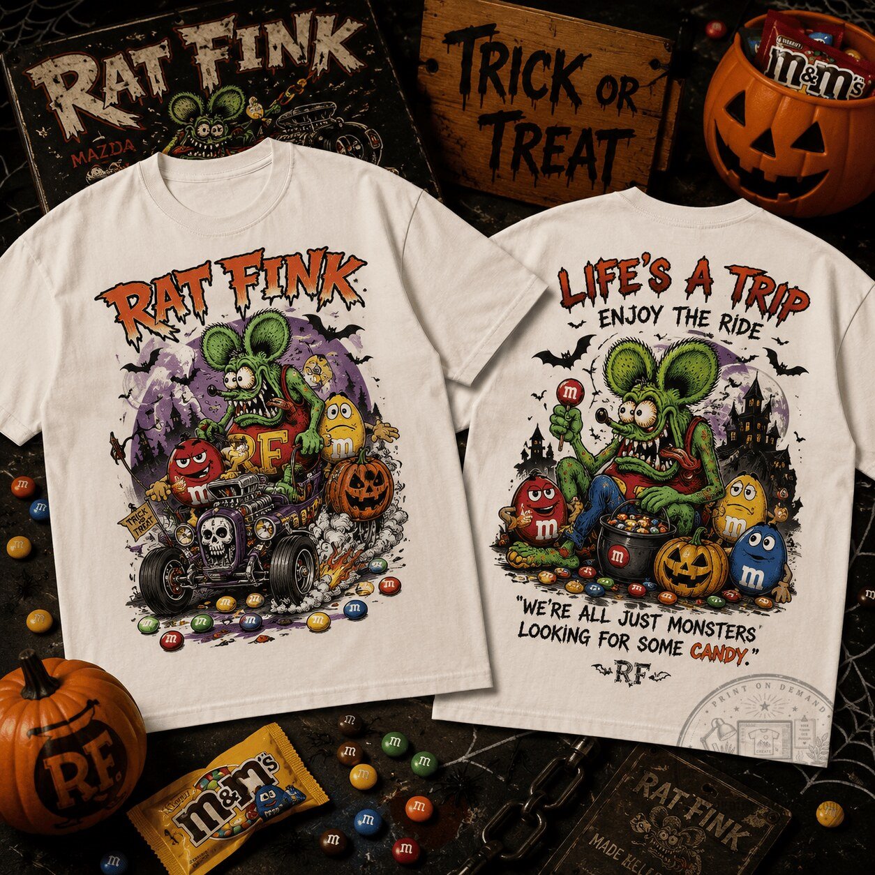 Rat Fink Halloween Candy Monster M&M's Trick or Treat T-Shirt