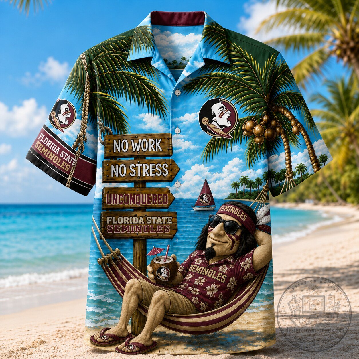 Florida State Seminoles No Work No Stress Unconquered Hawaiian Shirt