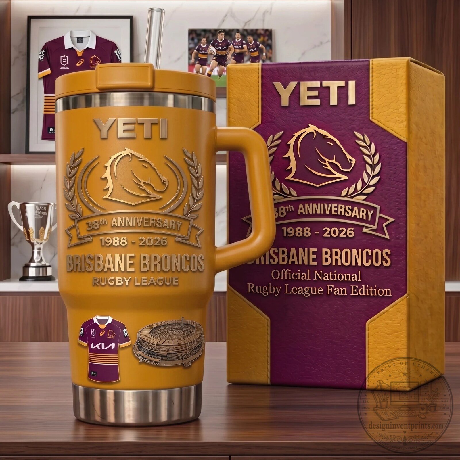 Brisbane Broncos 38th Anniversary Rugby League Fan Edition Tumbler with Handle 1 Brisbane Broncos 38th Anniversary Rugby League Fan Edition Tumbler with Handle