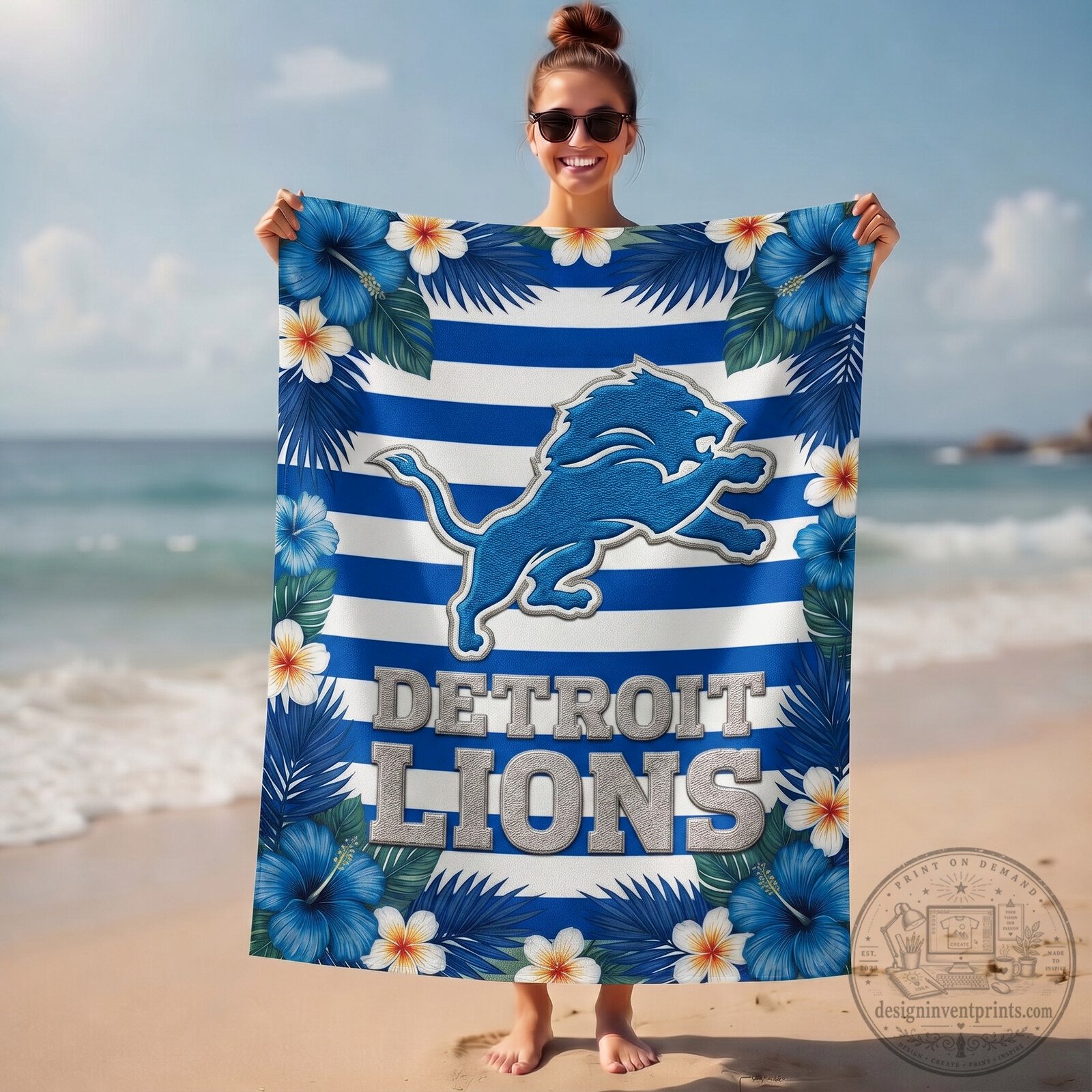 Detroit Lions NFL Tropical Hibiscus Beach Towel