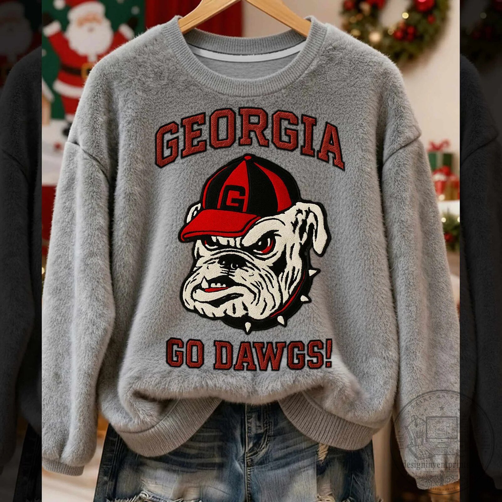 Georgia Bulldogs Go Dawgs Mascot Fuzzy Crewneck Sweatshirt