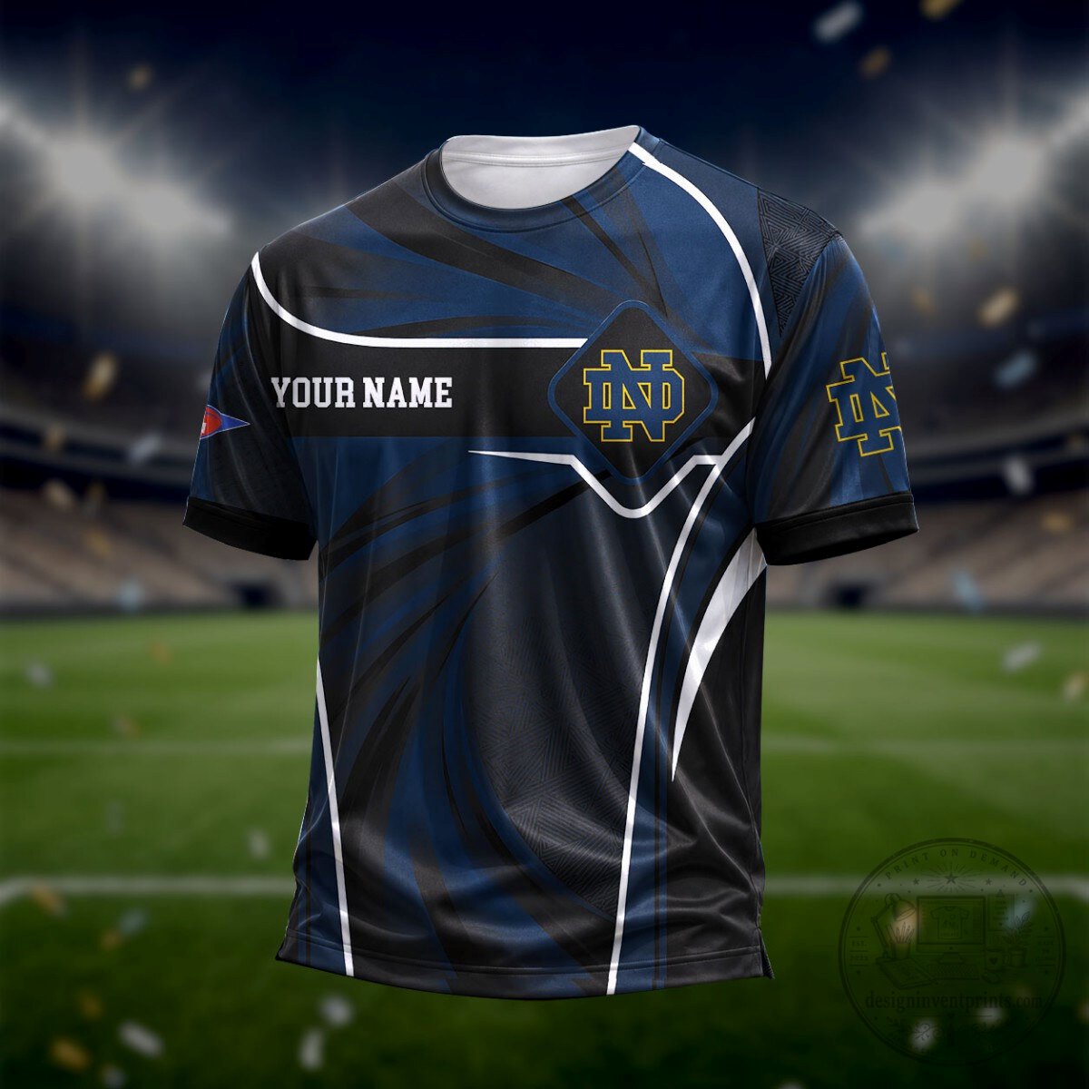 Notre Dame Fighting Irish Personalized Blue Black White Fan T-Shirt