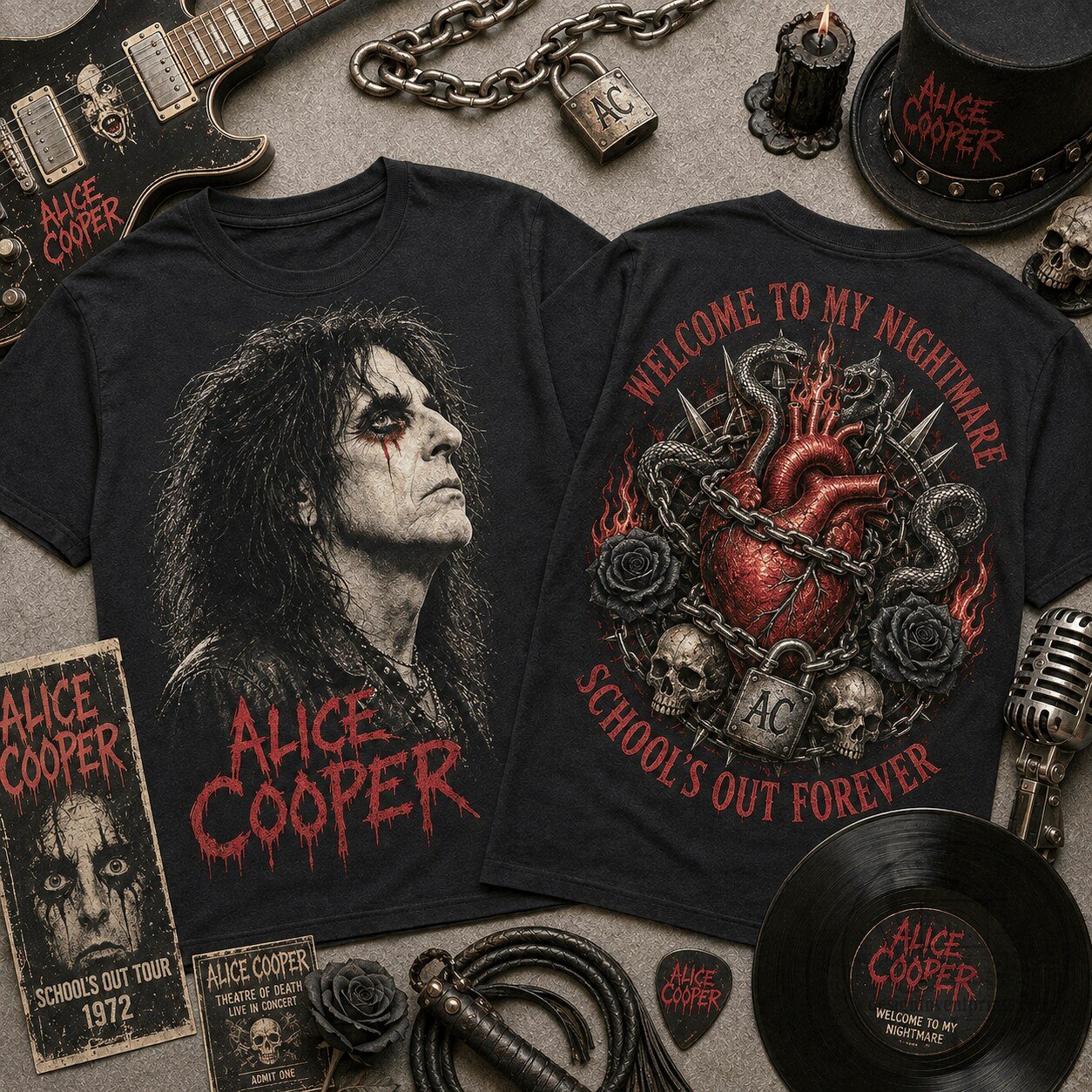Alice Cooper Welcome To My Nightmare Album Cover Graphic T-Shirt