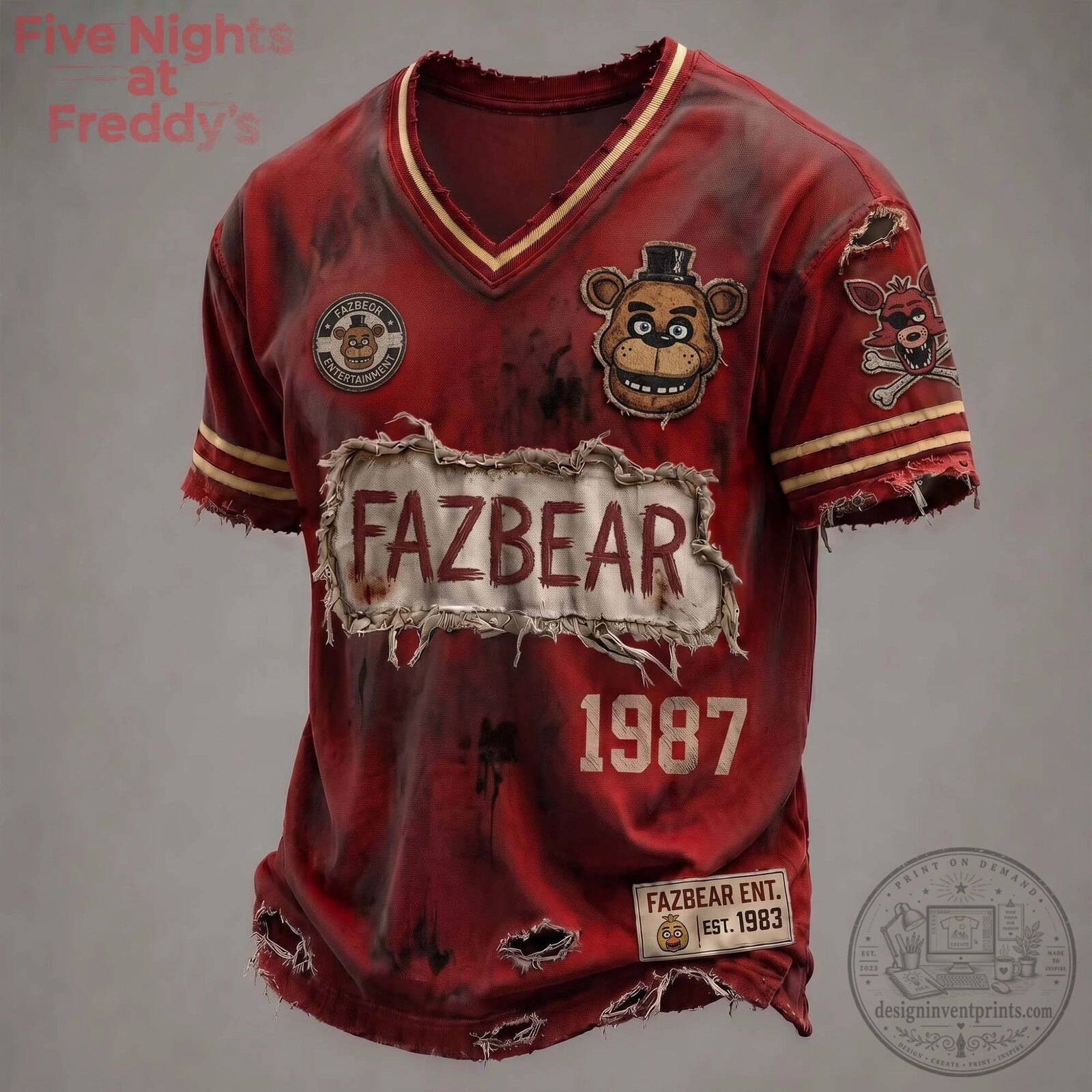 Five Nights at Freddy's Fazbear Entertainment Distressed Red T-Shirt
