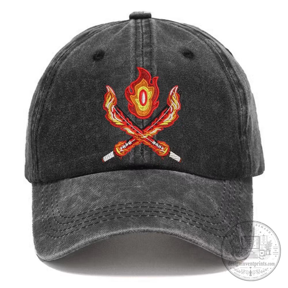 Demon Slayer Tanjiro Kamado Swords Flame Embroidered Baseball Cap Hat