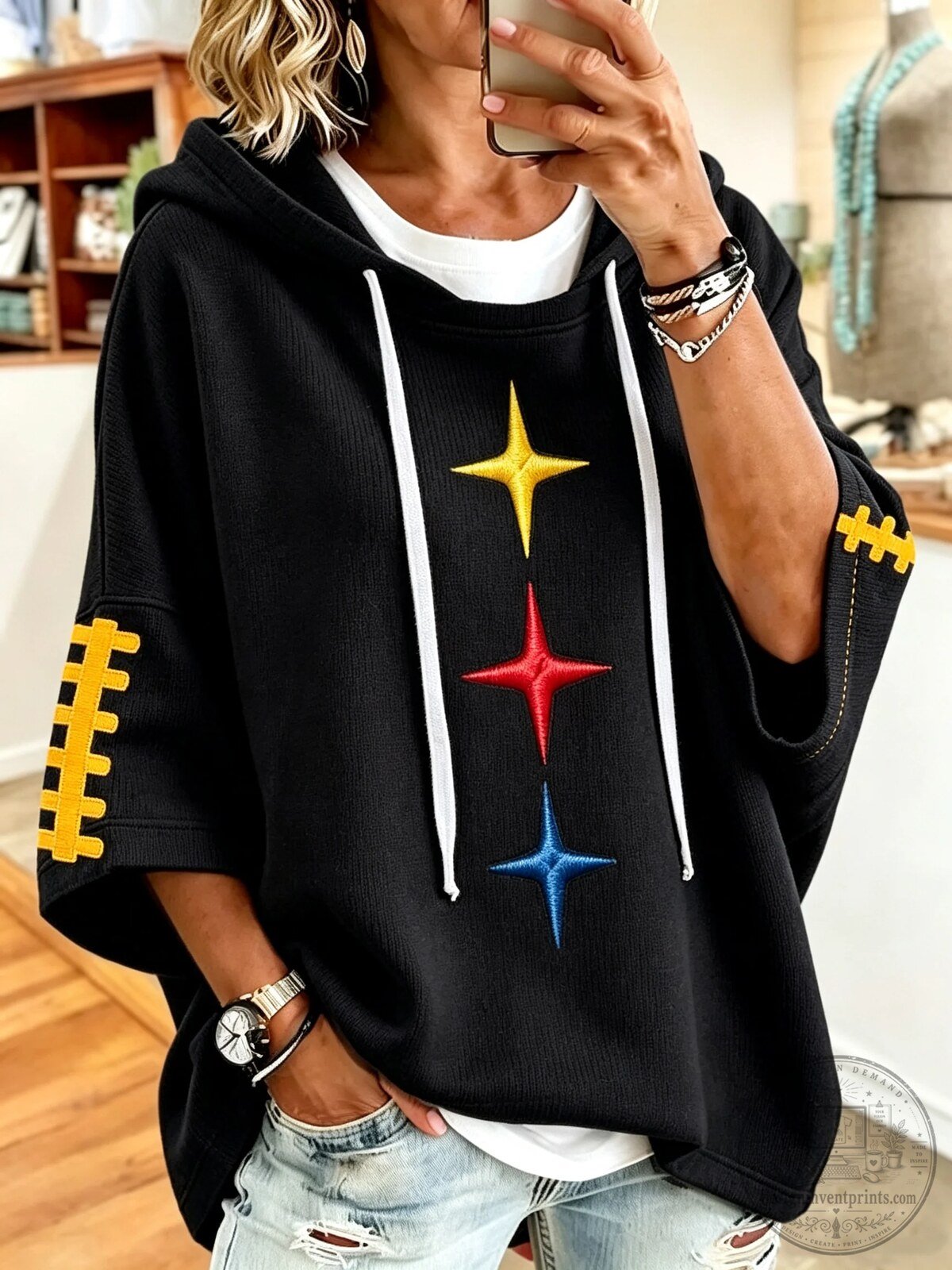Pittsburgh Steelers Football Team Logo Embroidered Black Hoodie