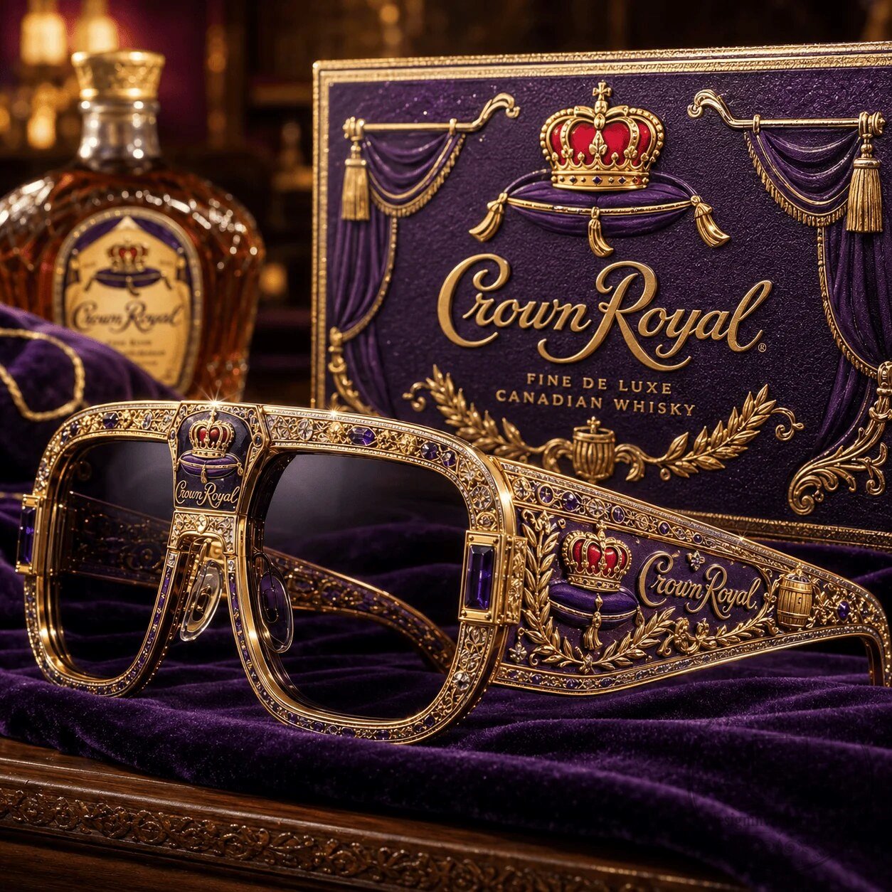 Crown Royal Inspired Gold and Purple Embellished Unisex Sunglasses
