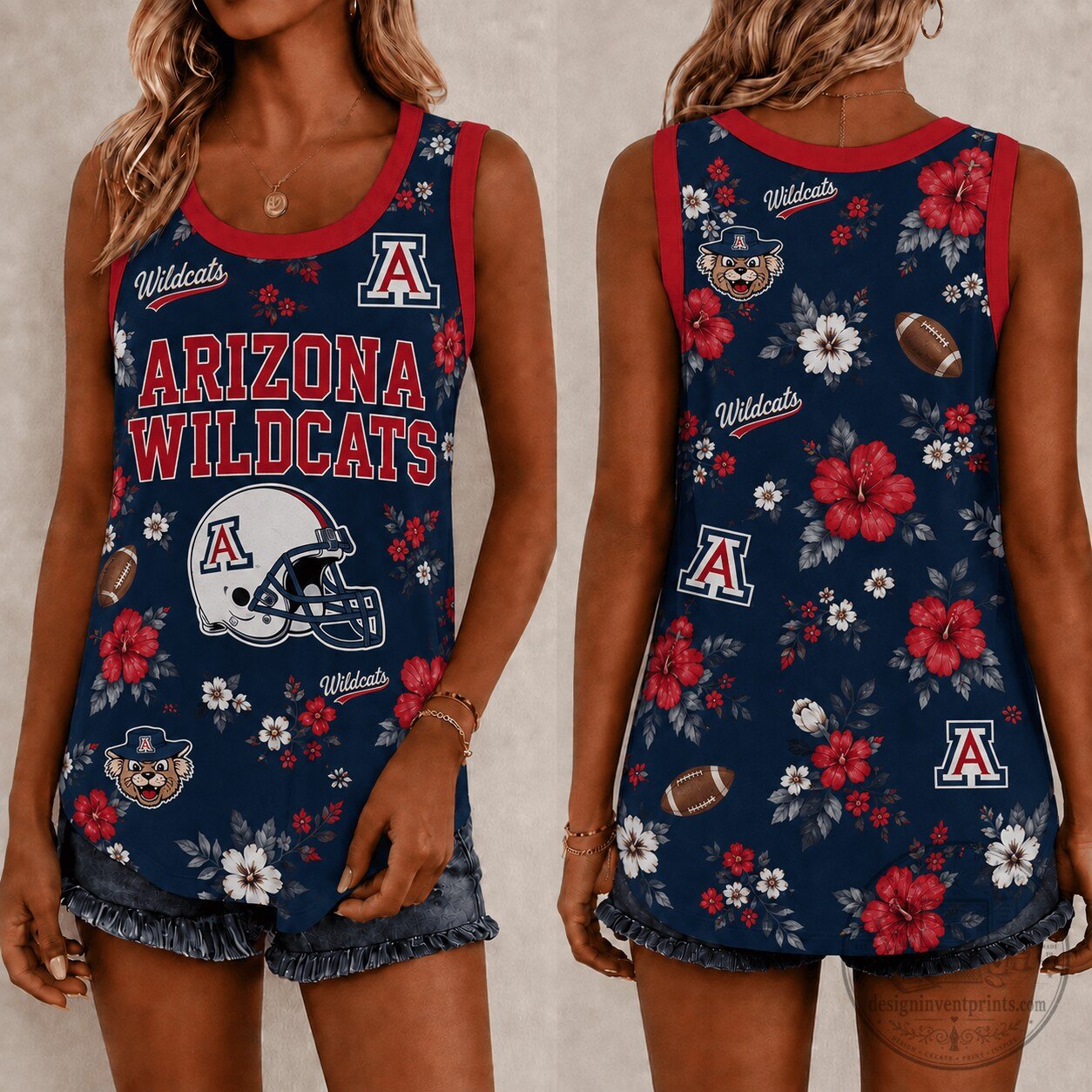 Arizona Wildcats Football Floral Pattern Women's Tank Top