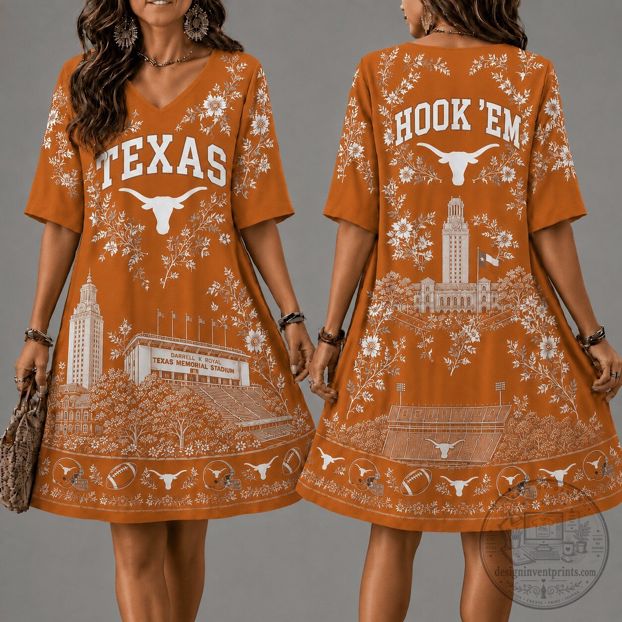 Texas Longhorns Floral V-Neck Game Day Dress for Women