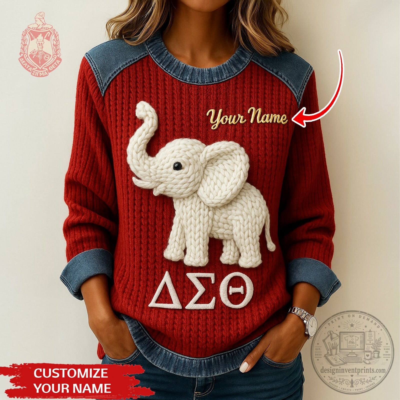 Delta Sigma Theta Elephant Knit Sweater with Custom Name for Sorority Sisters 5 Delta Sigma Theta Elephant Knit Sweater with Custom Name for Sorority Sisters