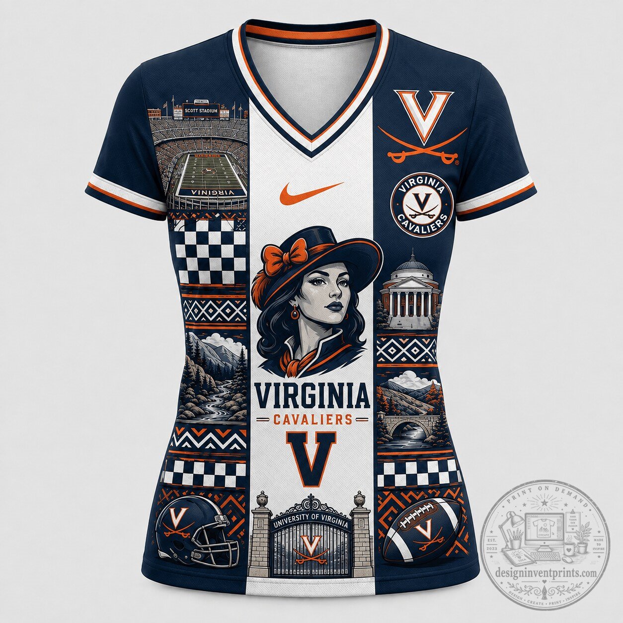 Virginia Cavaliers NCAA Collegiate Pride Collection V-Neck Football T-Shirt