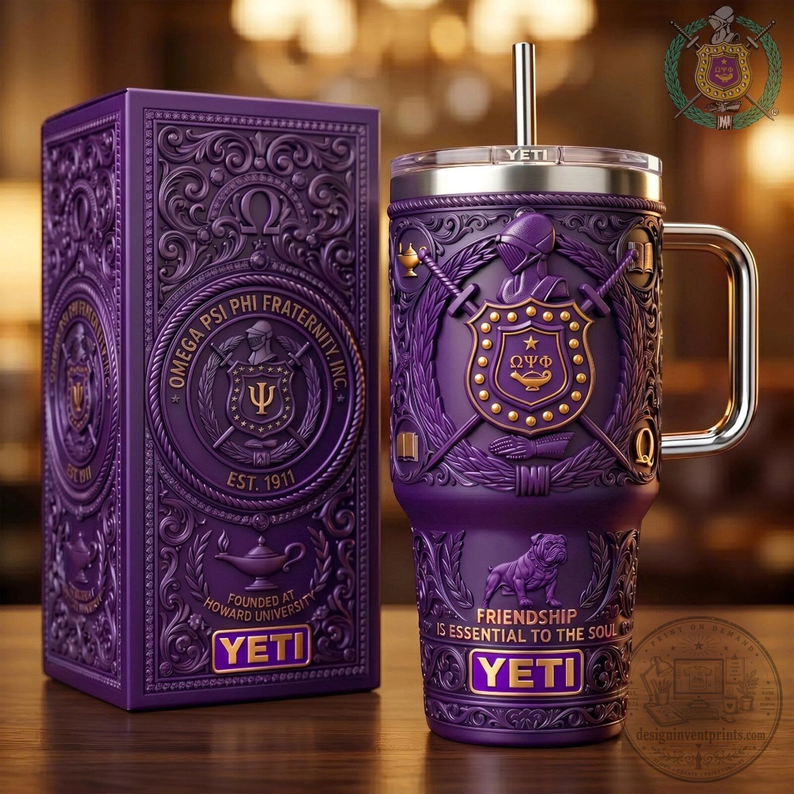 Omega Psi Phi Fraternity Inc. Howard University Purple Tumbler with Handle