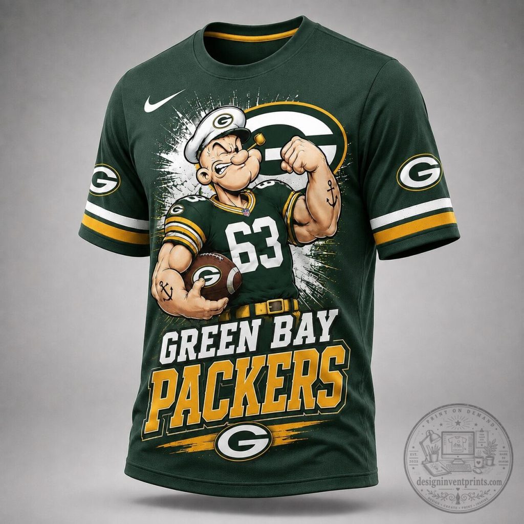 Green Bay Packers Popeye The Sailor Man Football Cartoon T-Shirt Green Bay Packers Popeye The Sailor Man Football Cartoon T-Shirt
