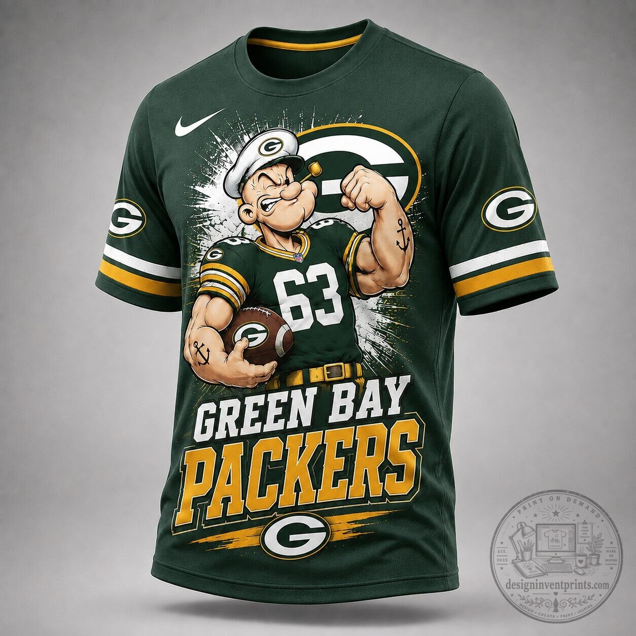 Green Bay Packers Popeye The Sailor Man Football Cartoon T-Shirt