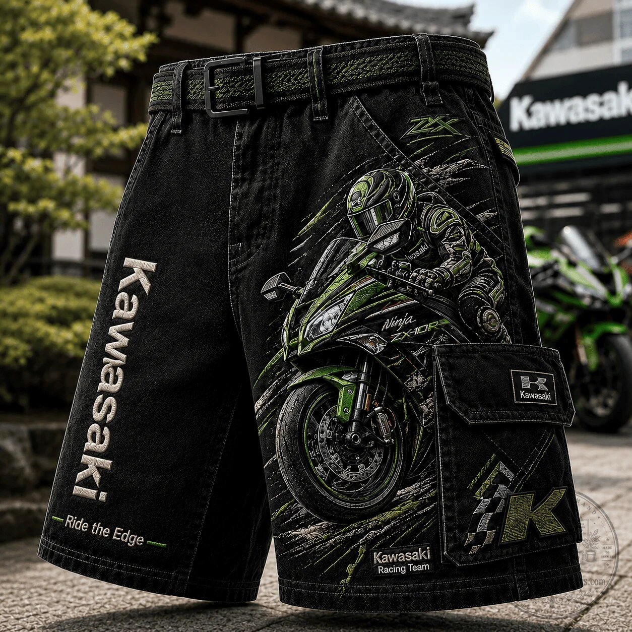 Black Denim Shorts for Kawasaki Ninja ZX-10R Racing Team