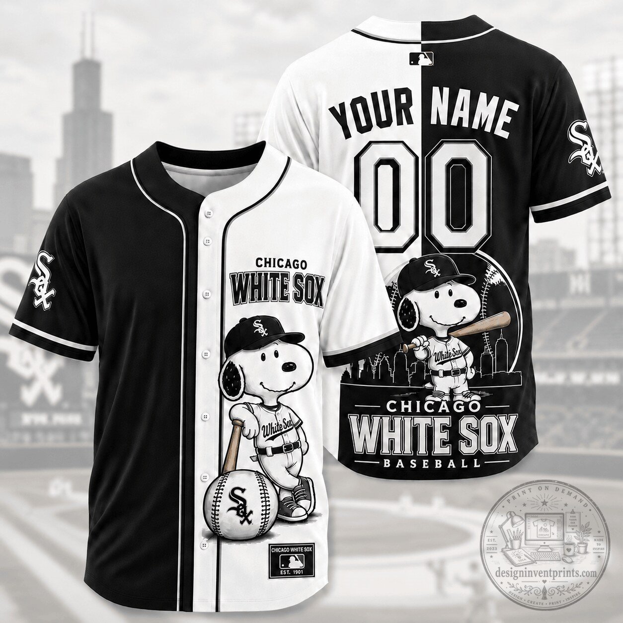 Chicago White Sox Snoopy Personalized Baseball Jersey for Major League Baseball Fans