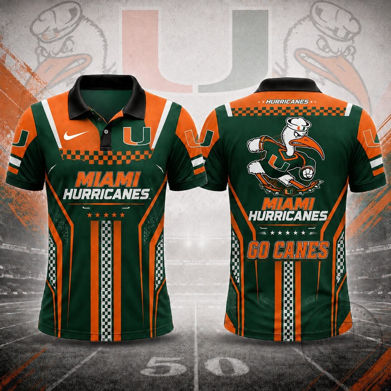 Miami Hurricanes NCAA Racing Stripe Team Polo Shirt