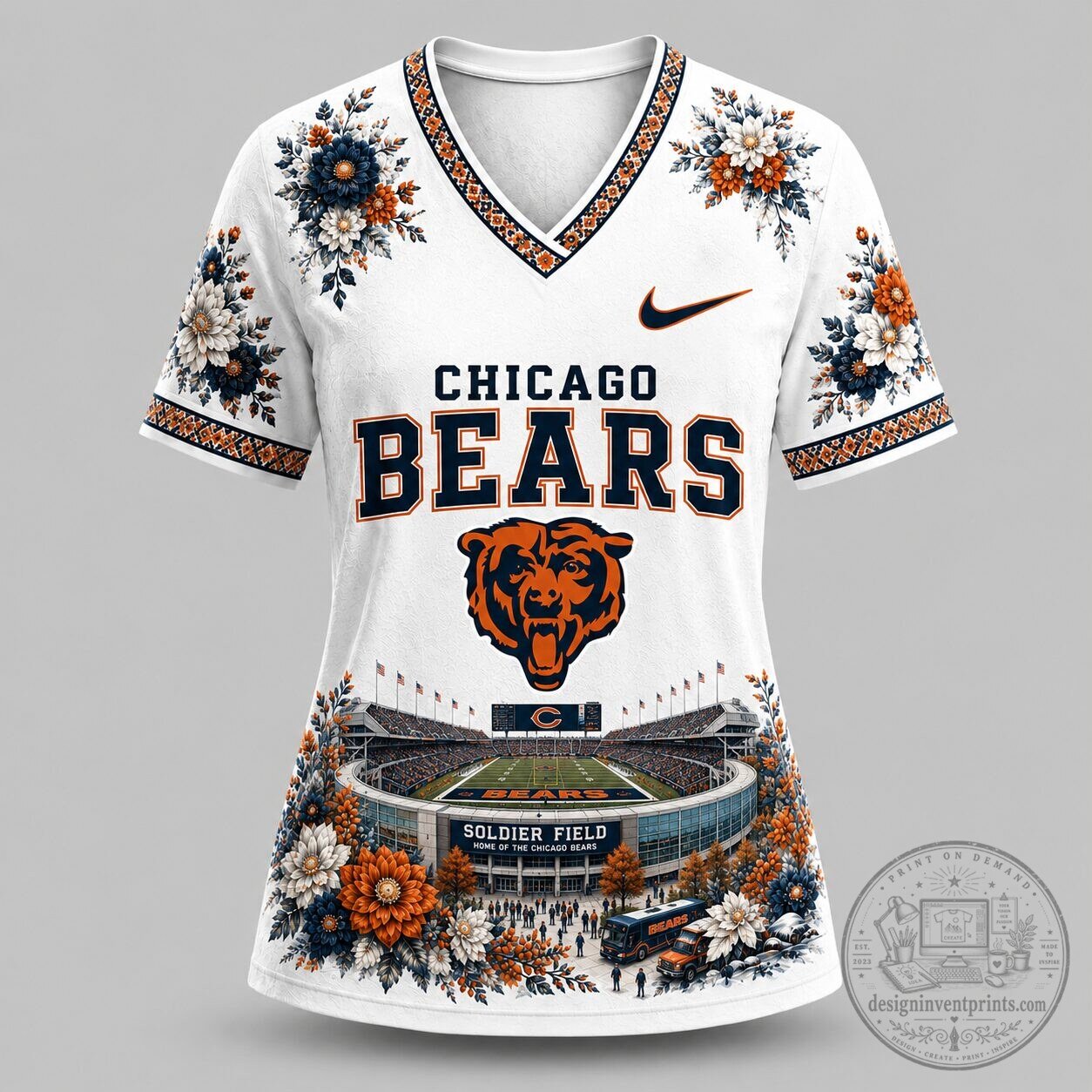 Chicago Bears NFL Stadium Bloom Floral V-Neck Football Jersey