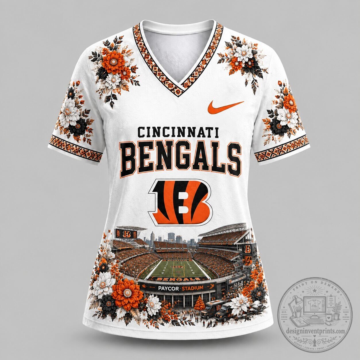 Cincinnati Bengals Stadium Bloom Floral V-Neck Football Jersey