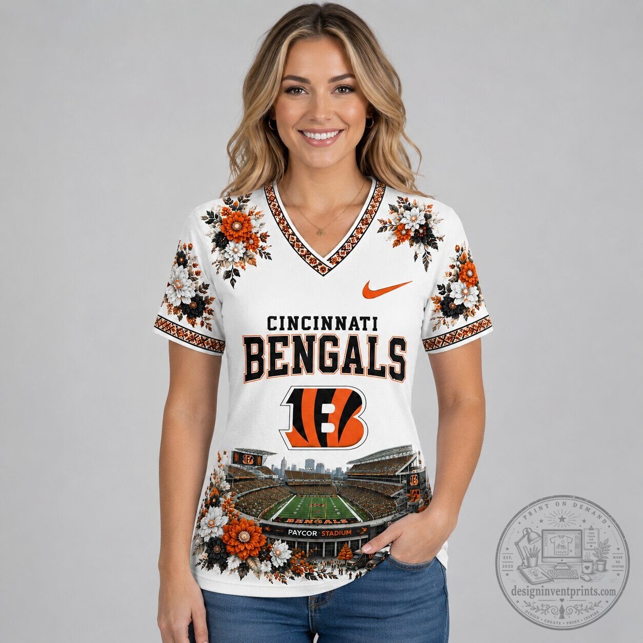 Cincinnati Bengals Stadium Bloom Floral V-Neck Football Jersey 9 Cincinnati Bengals Stadium Bloom Floral V-Neck Football Jersey