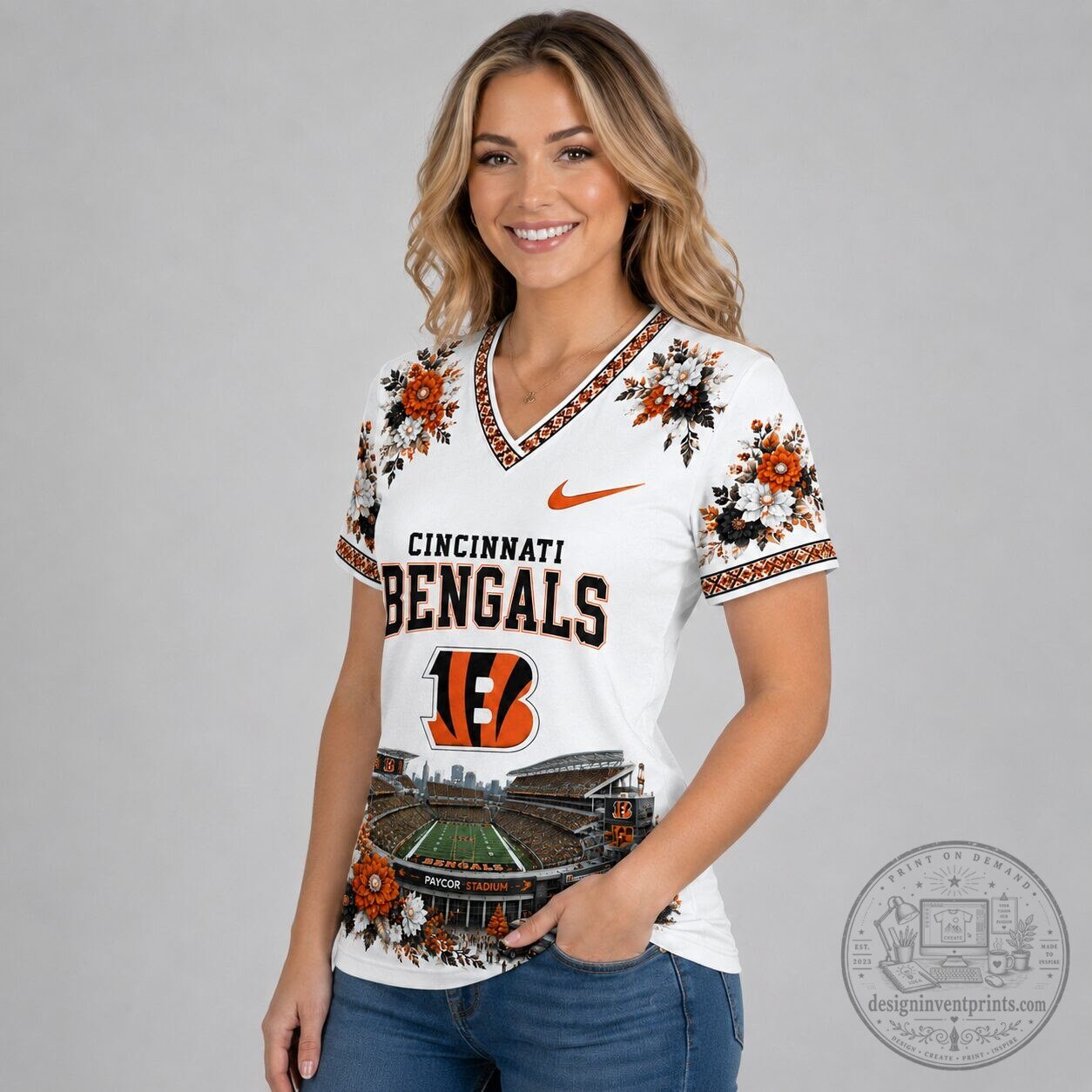 Cincinnati Bengals Stadium Bloom Floral V-Neck Football Jersey 10 Cincinnati Bengals Stadium Bloom Floral V-Neck Football Jersey