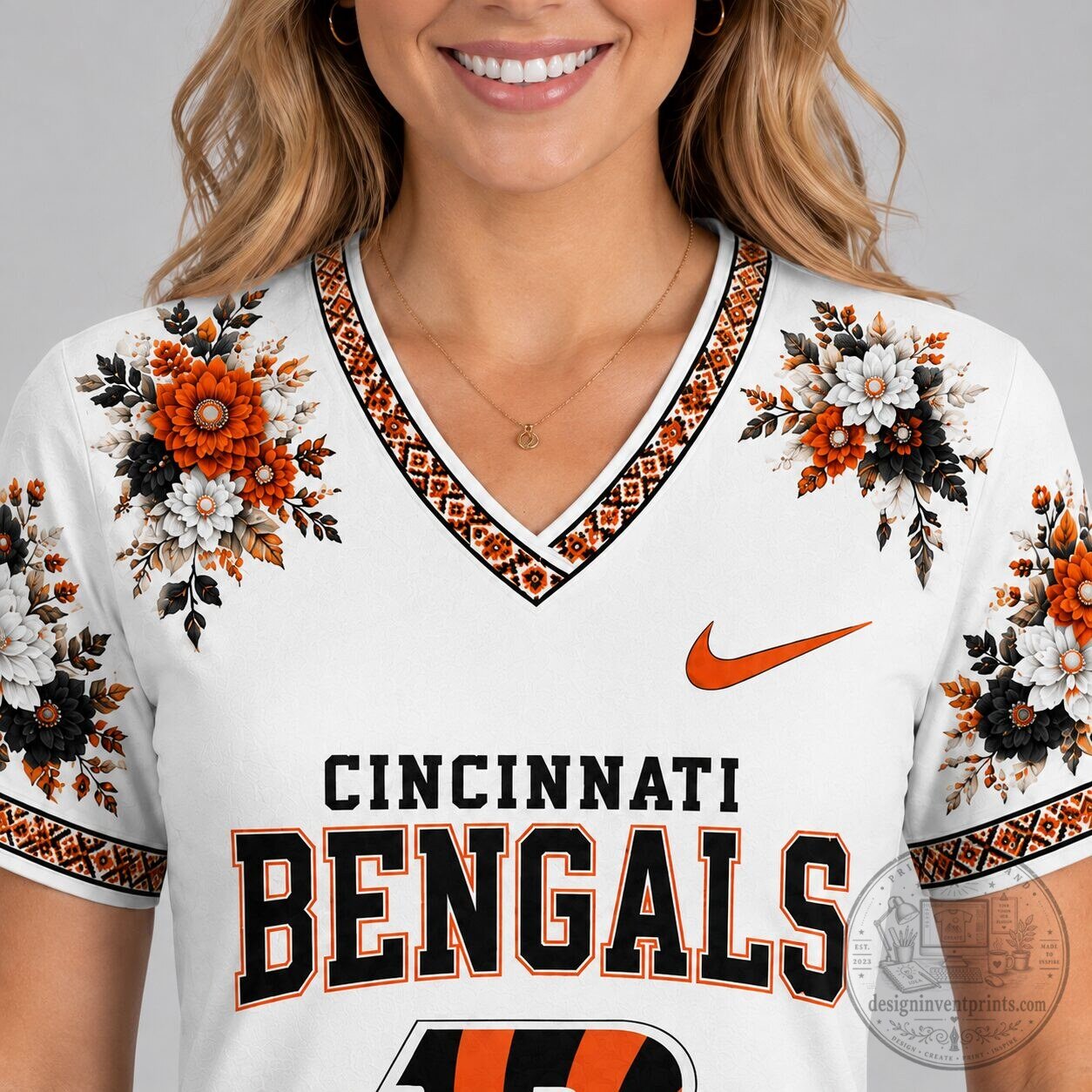 Cincinnati Bengals Stadium Bloom Floral V-Neck Football Jersey 11 Cincinnati Bengals Stadium Bloom Floral V-Neck Football Jersey
