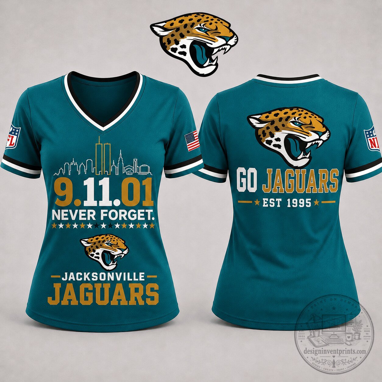 Women's V-Neck T-Shirt - Never Forget September 11 by Jacksonville Jaguars NFL
