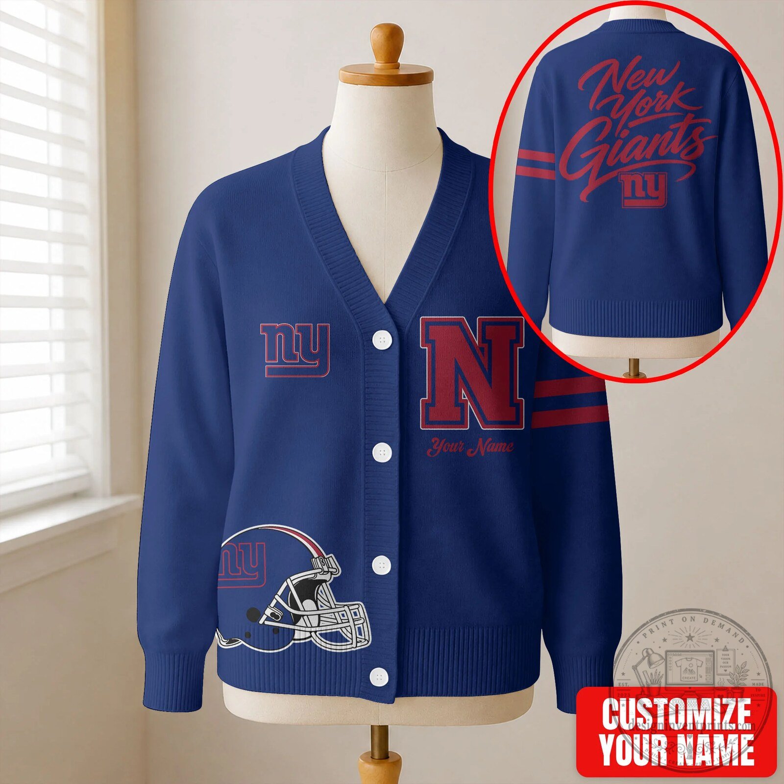New York Giants Custom Name and Number Cardigan Sweater 2 New York Giants Custom Name and Number Cardigan Sweater