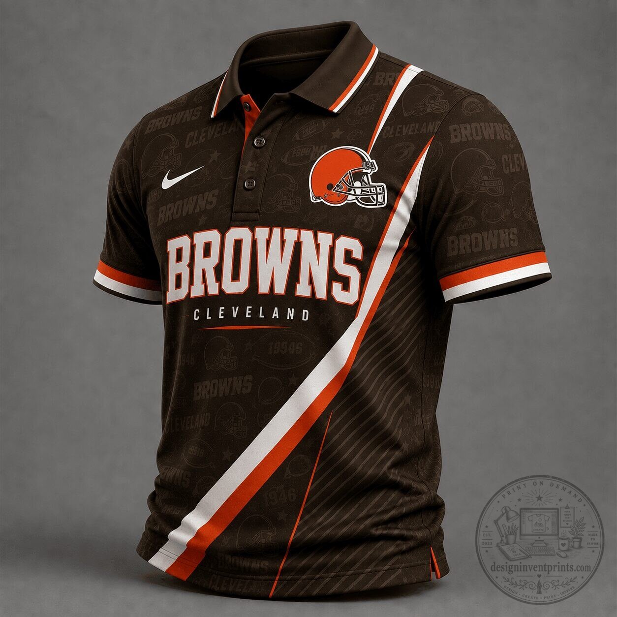 Cleveland Browns Premium National Football League Diagonal Stripe Polo Shirt