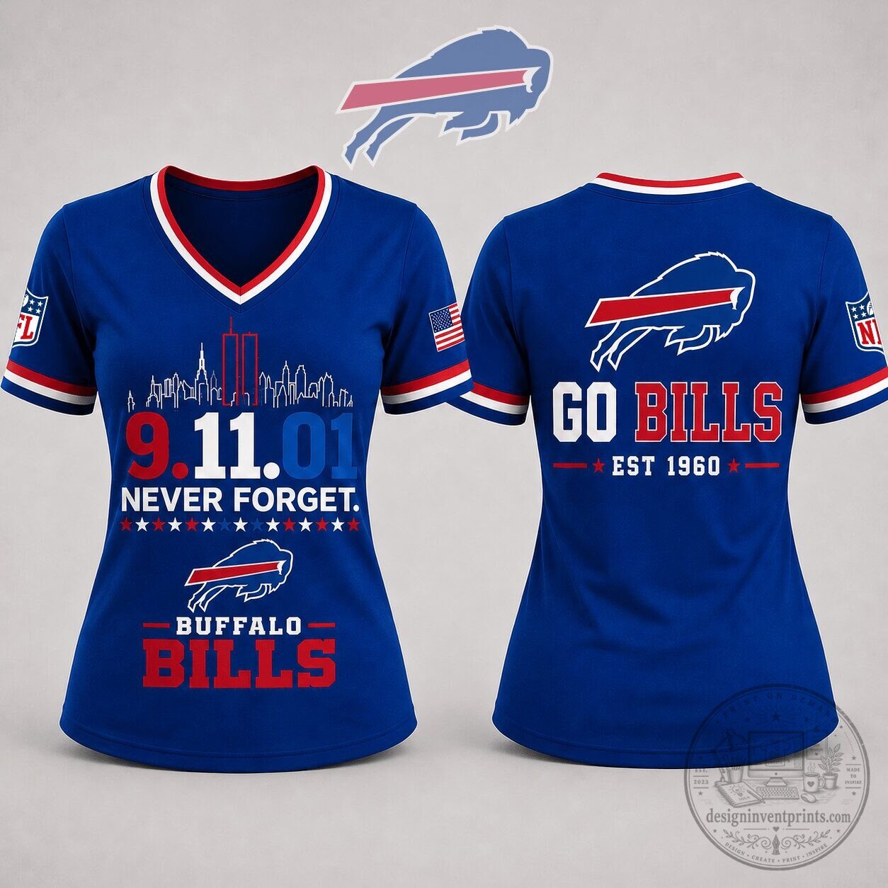 Buffalo Bills Never Forget September 11th Women's V-Neck T-Shirt 1 Buffalo Bills Never Forget September 11th Women's V-Neck T-Shirt