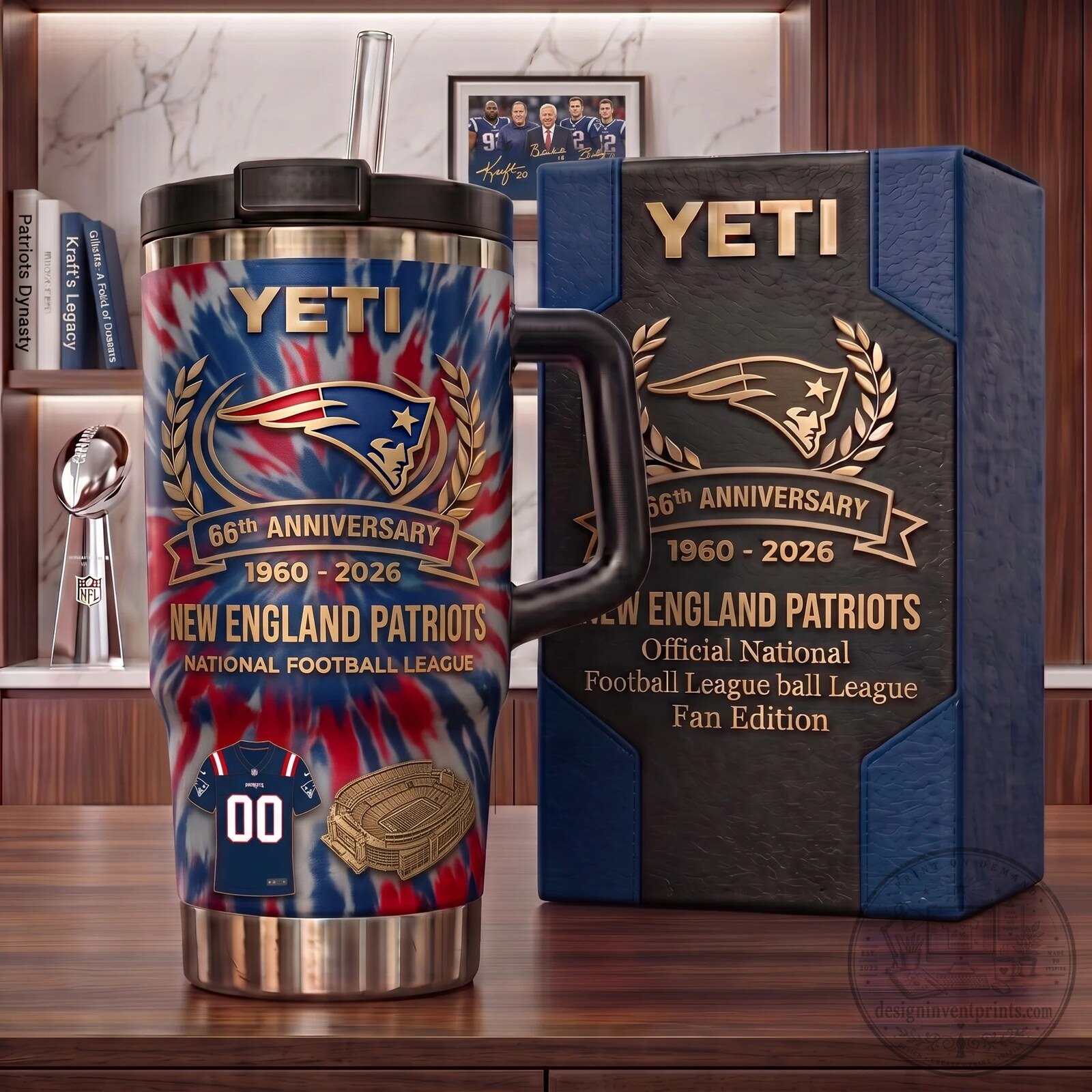 New England Patriots 66th Anniversary Tie-Dye Handle Tumbler 2 New England Patriots 66th Anniversary Tie-Dye Handle Tumbler