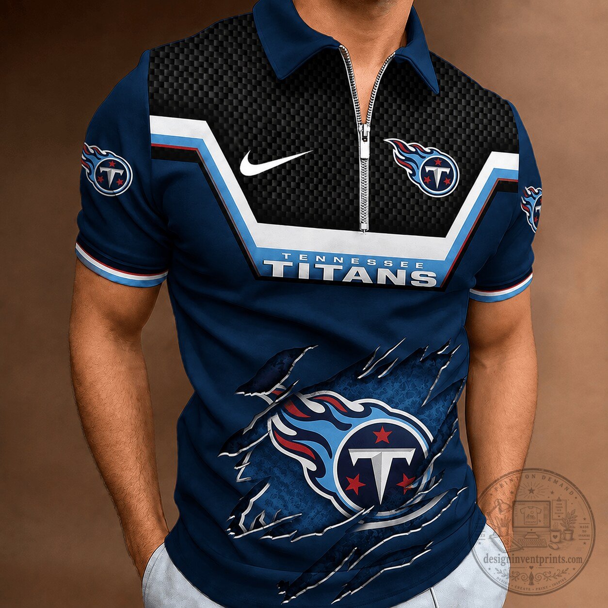 Zipper Polo Shirt with Claw Reveal Design for Tennessee Titans NFL Fans