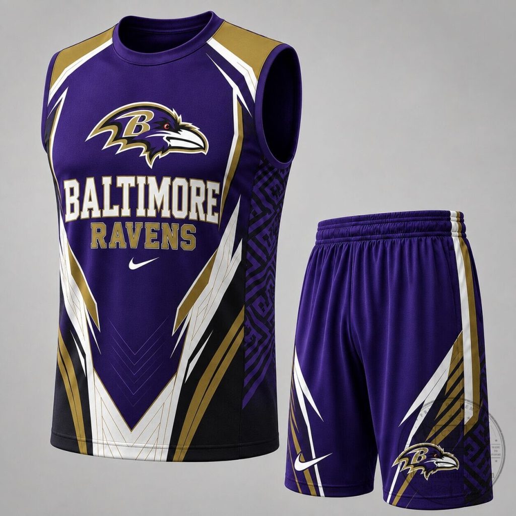 Baltimore Ravens Football Team Sleeveless Jersey and Shorts Set Baltimore Ravens Football Team Sleeveless Jersey and Shorts Set
