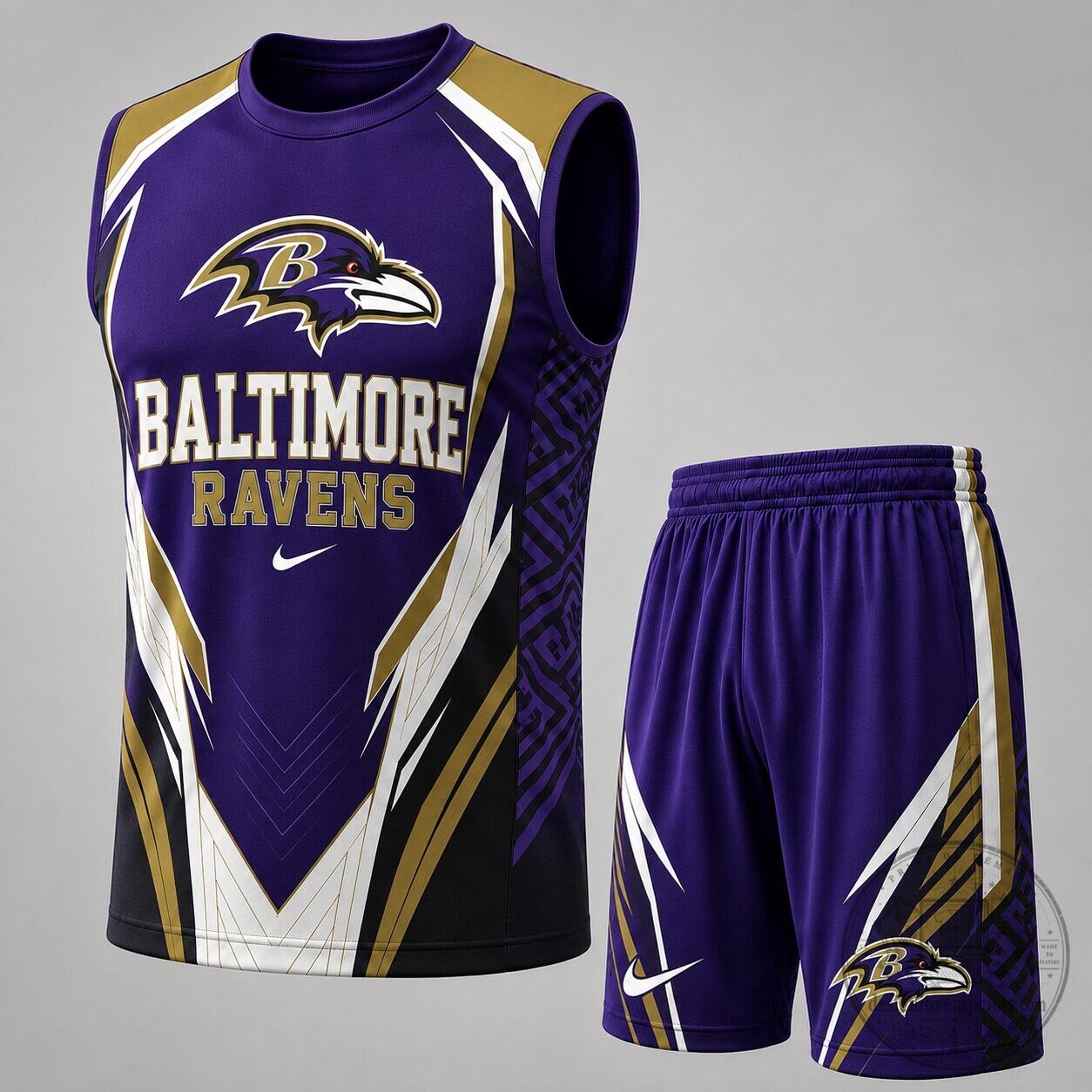 Baltimore Ravens Football Team Sleeveless Jersey and Shorts Set