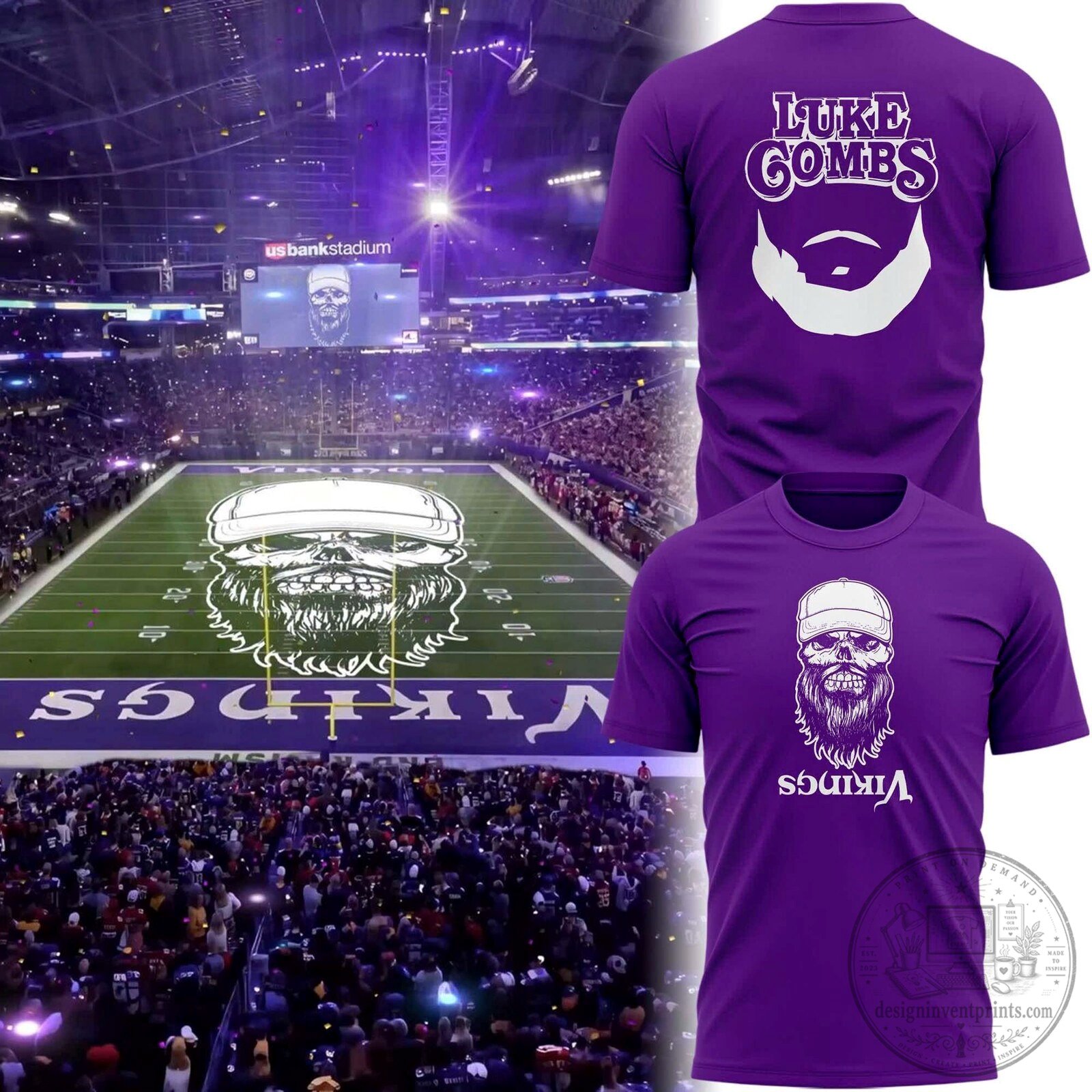 Luke Combs Skull Beard Minnesota Vikings Purple T-Shirt