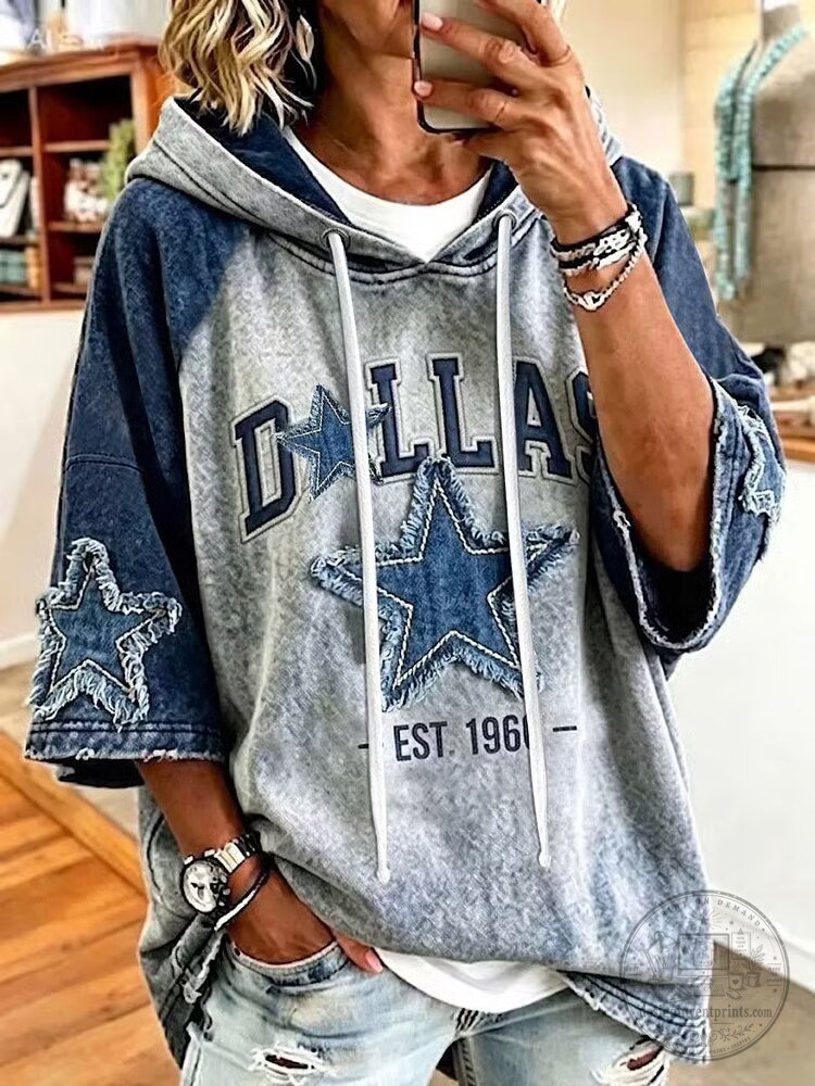Dallas Cowboys Football Team Distressed Denim Style Hoodie for Women