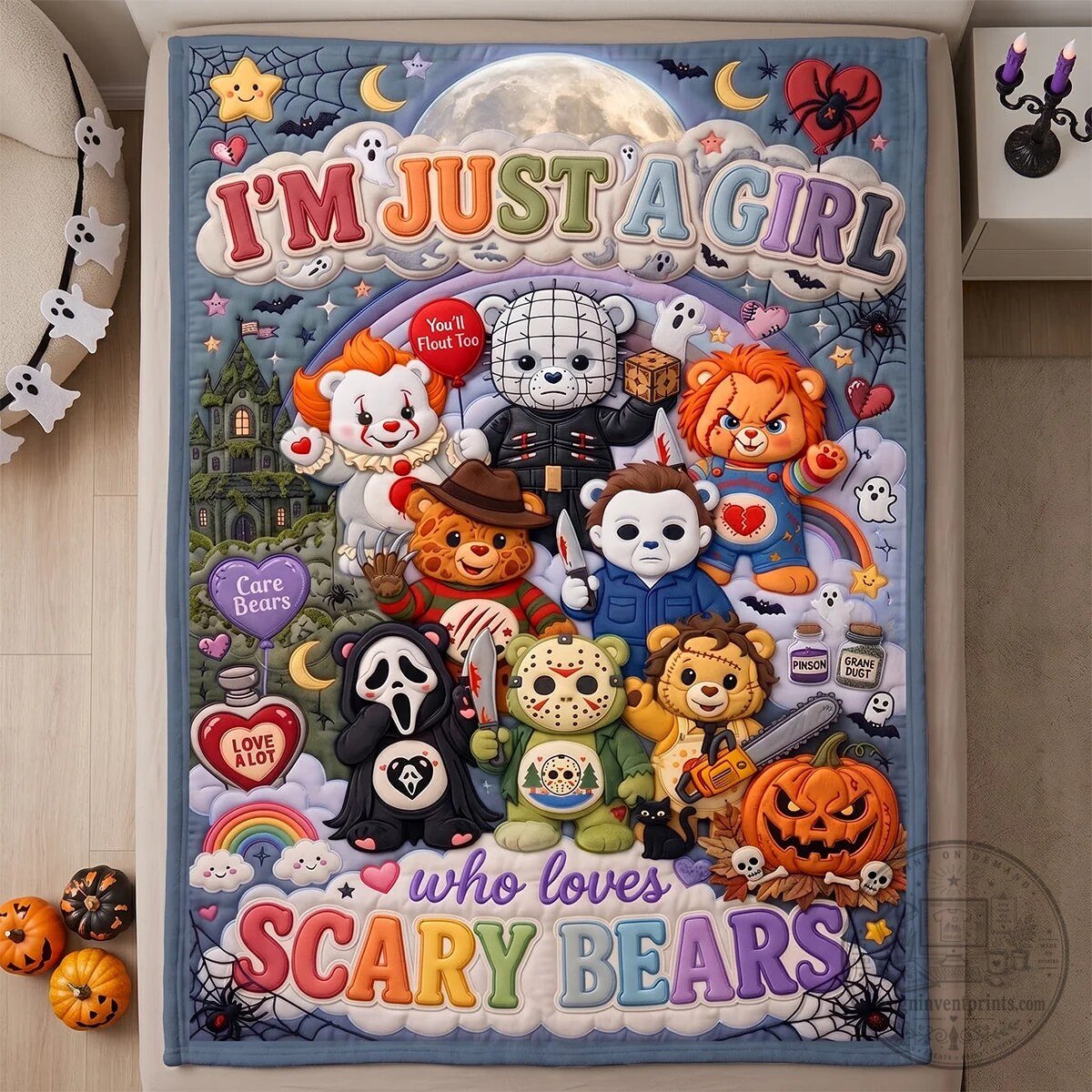 I'm Just A Girl Who Loves Scary Bears Halloween Horror Movie Characters Blanket 2 I'm Just A Girl Who Loves Scary Bears Halloween Horror Movie Characters Blanket