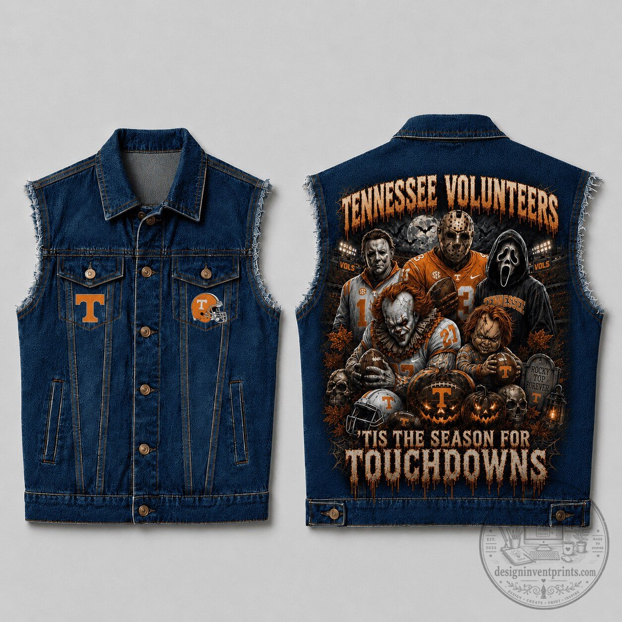 Tennessee Volunteers Halloween Horror Football Sleeveless Denim Jacket