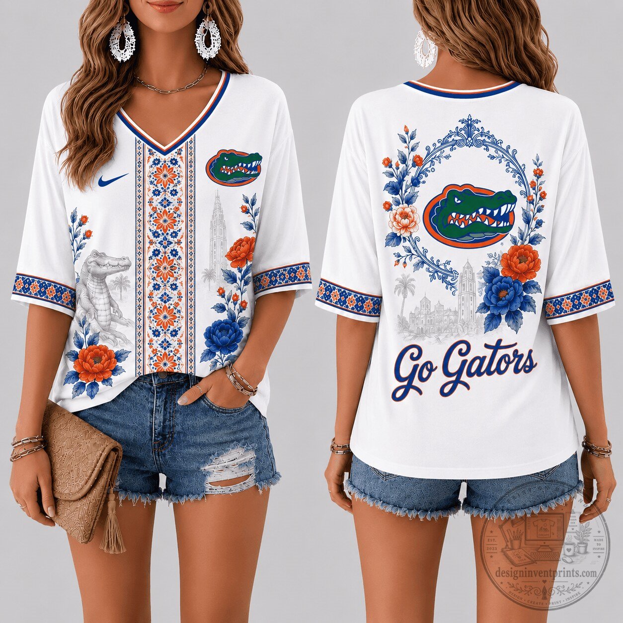 Florida Gators Women's Floral V-Neck Short Sleeve T-Shirt