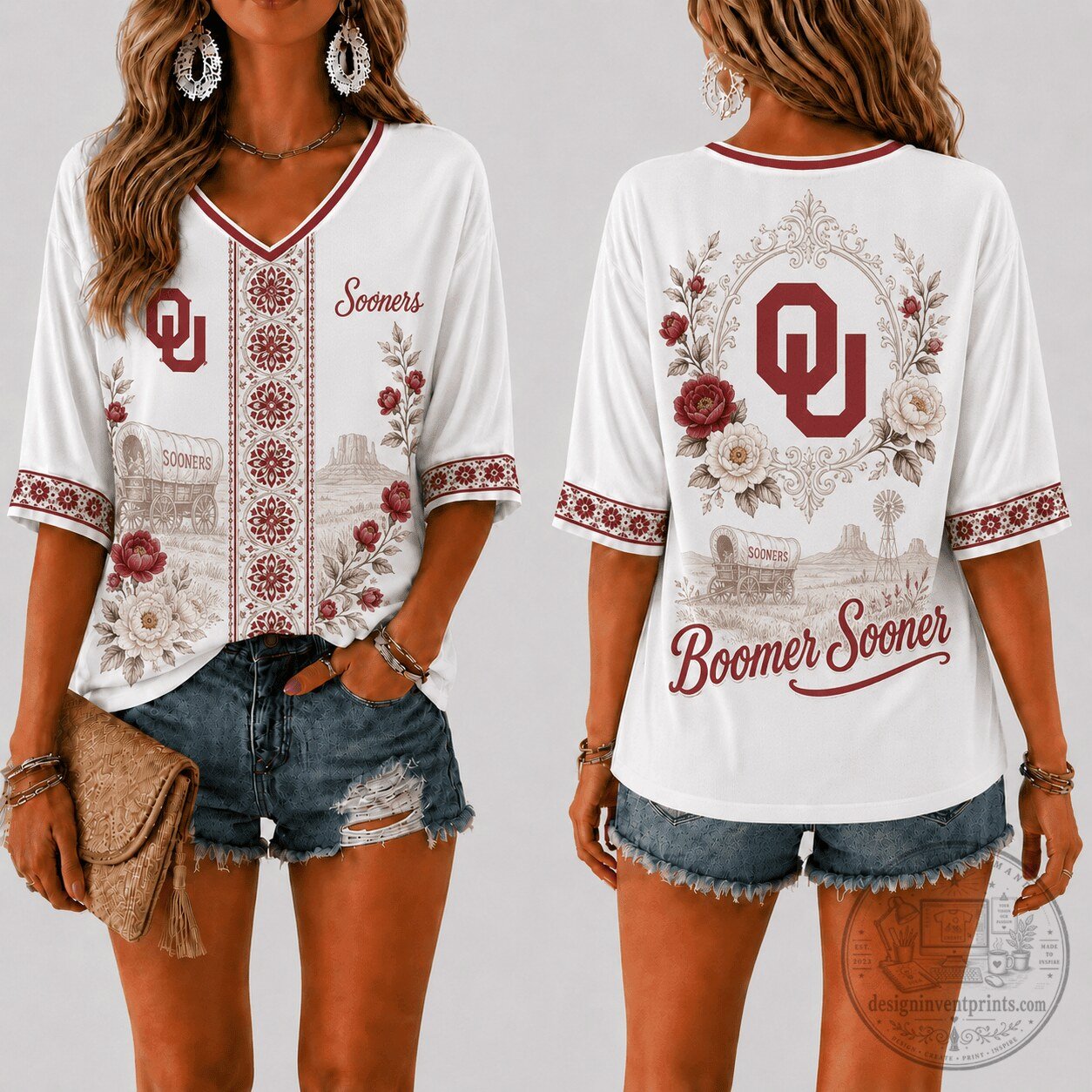 Oklahoma Sooners Women's Floral V-Neck Short Sleeve T-Shirt