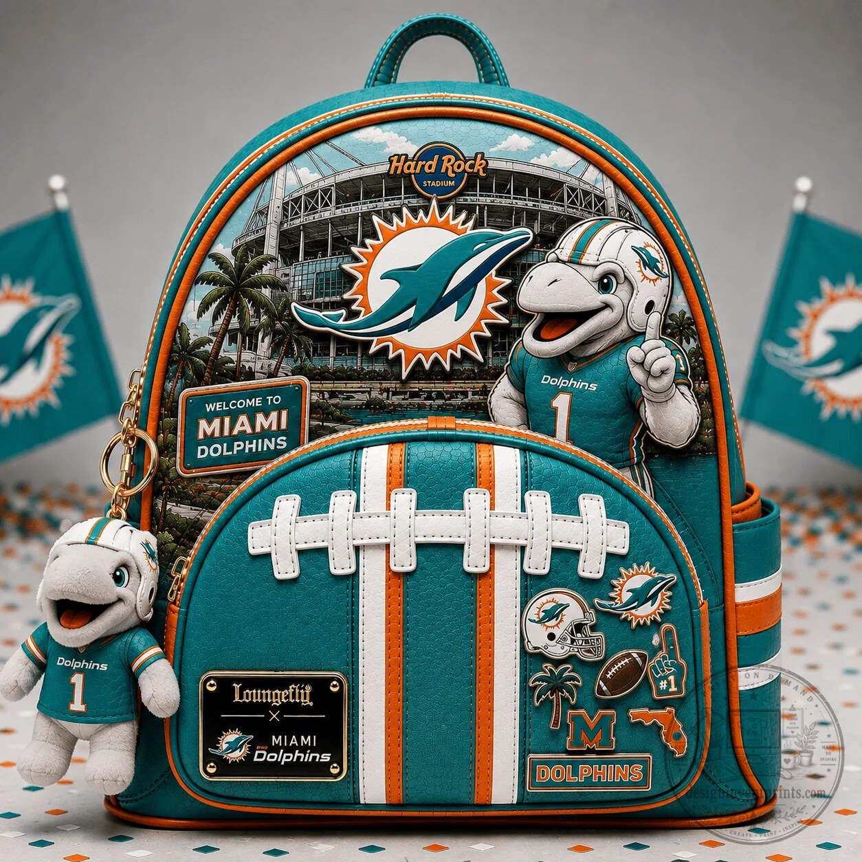 Miami Dolphins Hard Rock Stadium Football Theme Mini Backpack