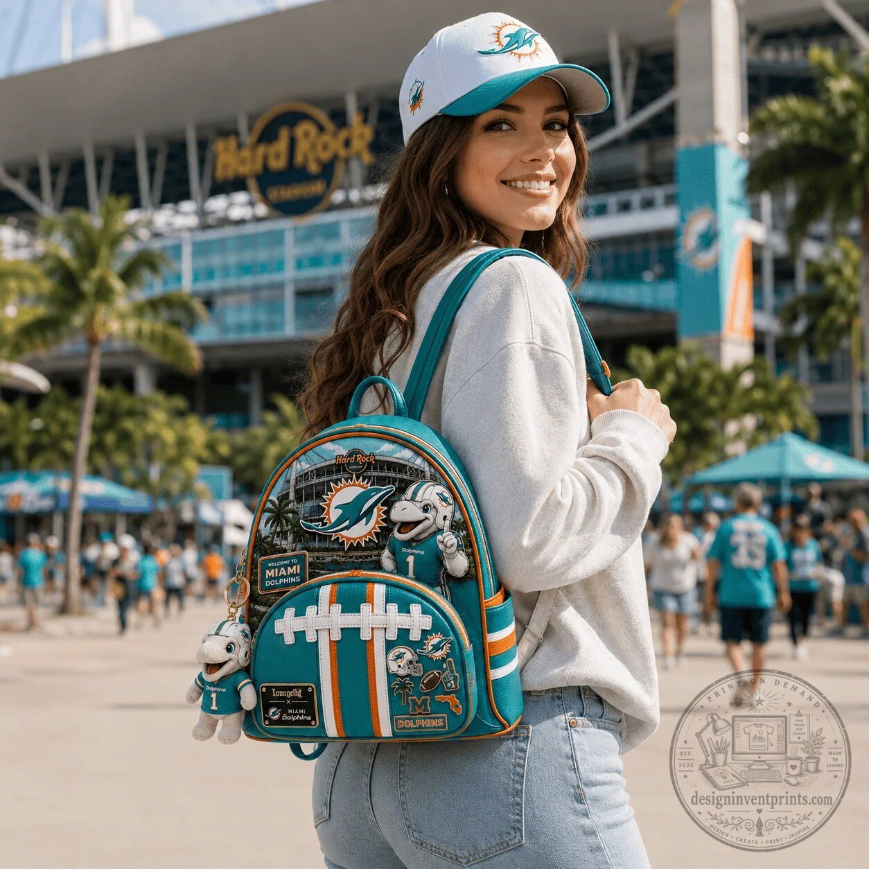Miami Dolphins Hard Rock Stadium Football Theme Mini Backpack 8 Miami Dolphins Hard Rock Stadium Football Theme Mini Backpack