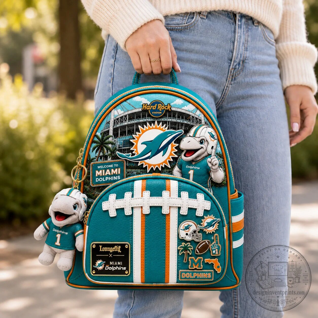 Miami Dolphins Hard Rock Stadium Football Theme Mini Backpack 9 Miami Dolphins Hard Rock Stadium Football Theme Mini Backpack