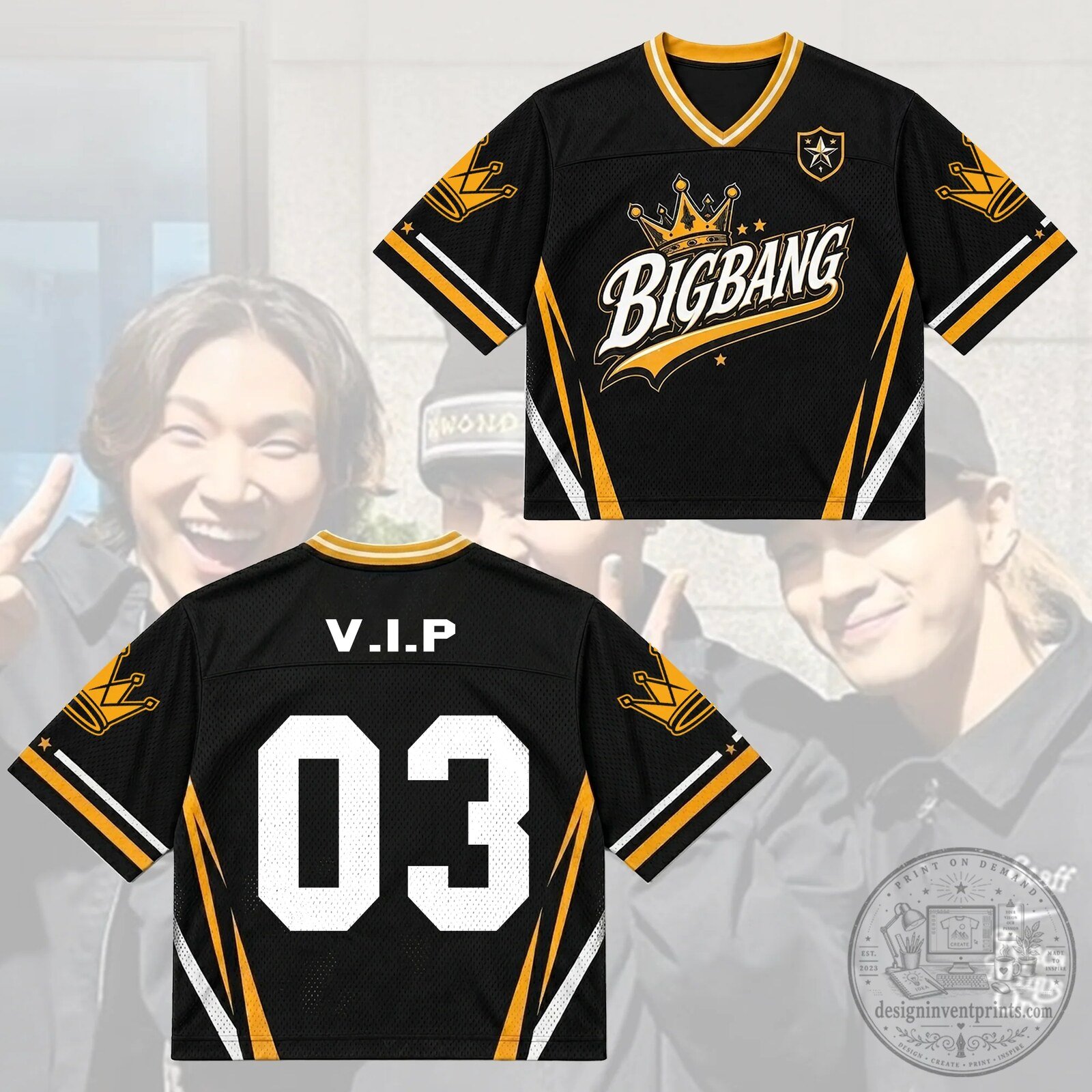 Bigbang Crown Yellow Mixed Mesh K-Pop Music Fan Jersey