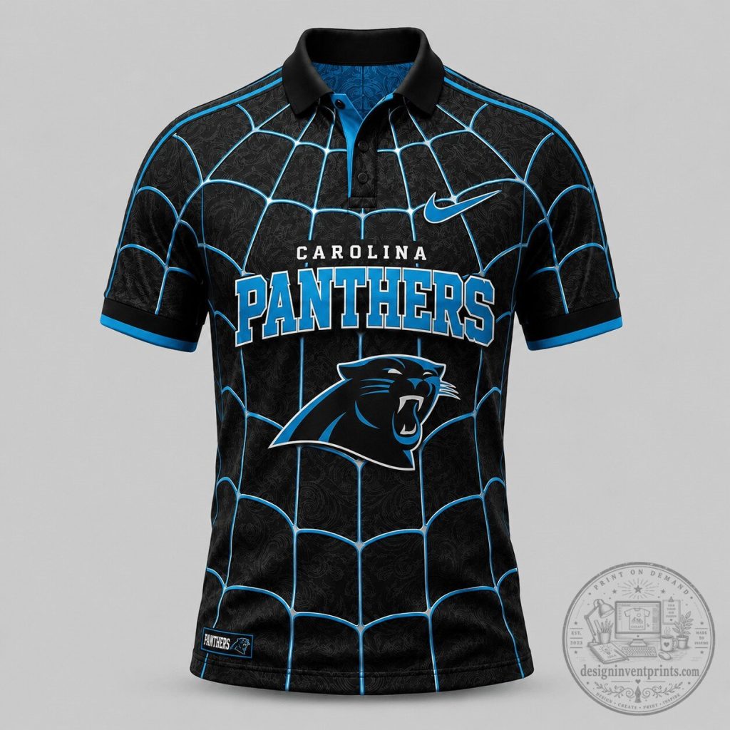 Carolina Panthers Spiderweb Pattern National Football League Polo Shirt Carolina Panthers Spiderweb Pattern National Football League Polo Shirt