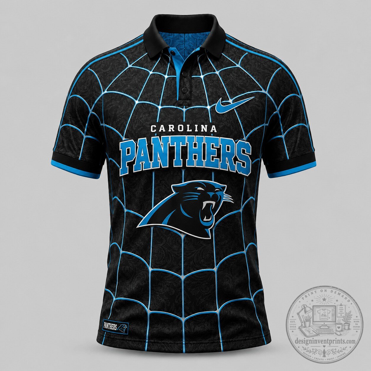 Carolina Panthers Spiderweb Pattern National Football League Polo Shirt