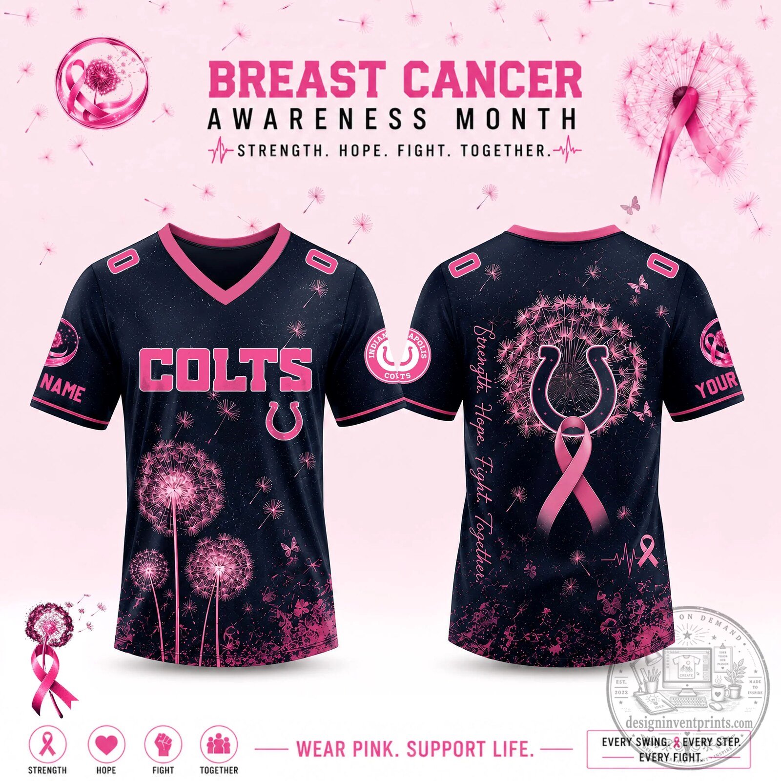 Indianapolis Colts Breast Cancer Awareness Dandelion of Hope Football Jersey