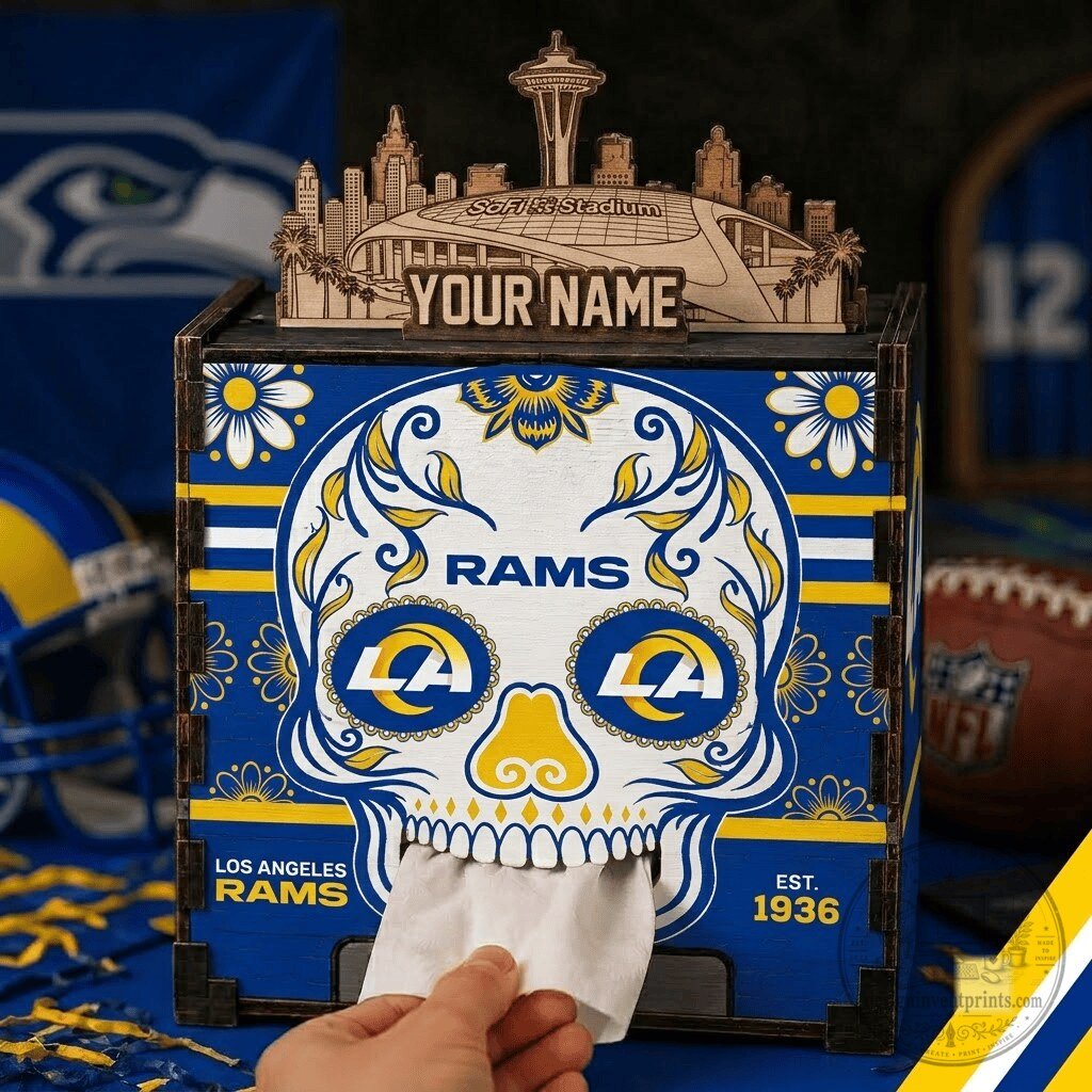 Los Angeles Rams Sugar Skull Wooden Tissue Box Cover