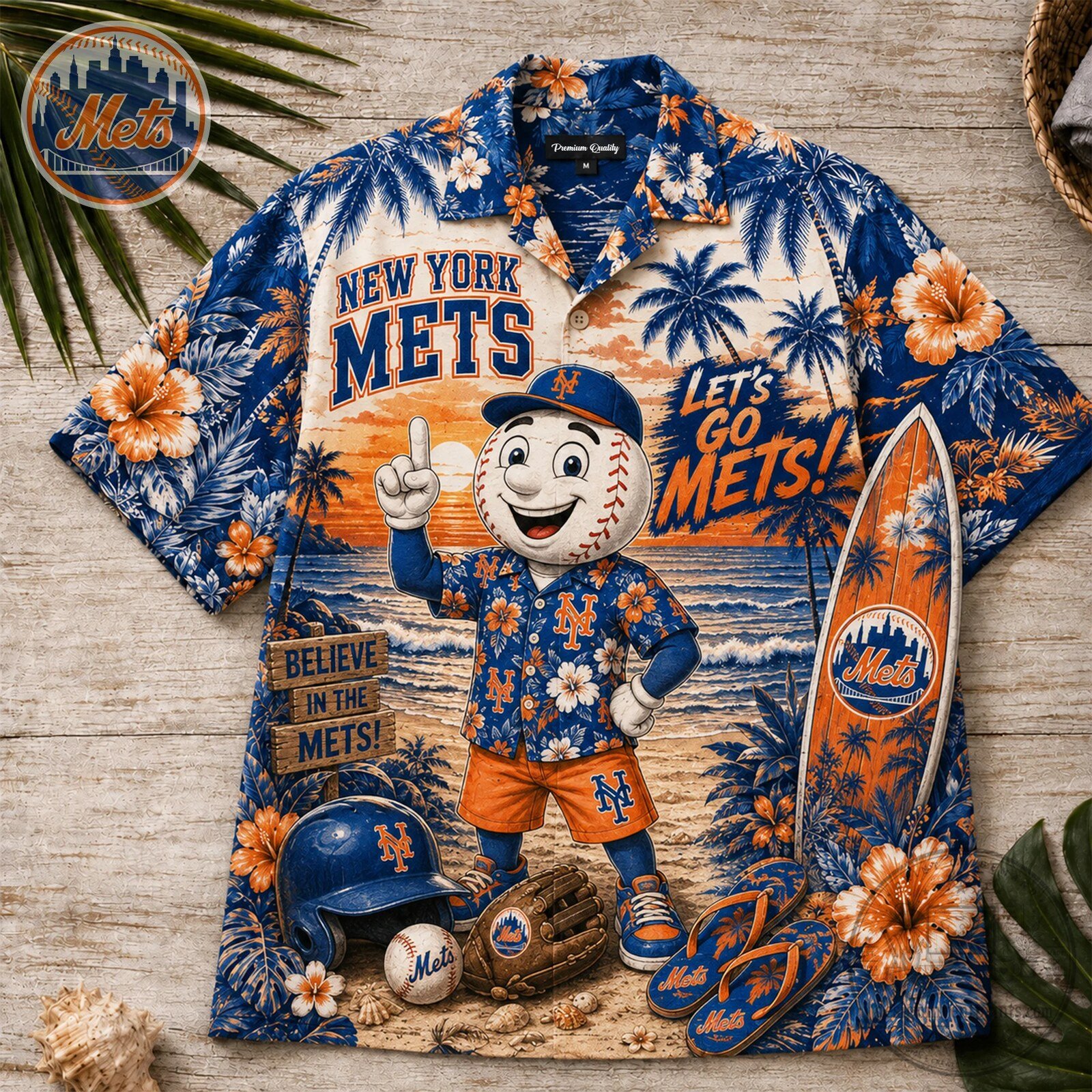 New York Mets Baseball Team Mascot Mr Met Tropical Beach Hawaiian Shirt